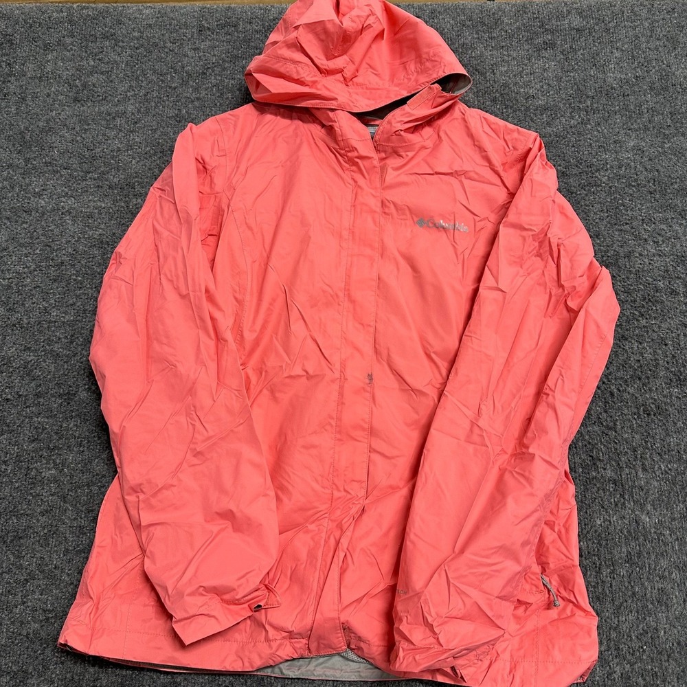 Columbia Rain Jacket Womens Size M Coral Pink Hooded Mesh Shell Lightweight Flaw